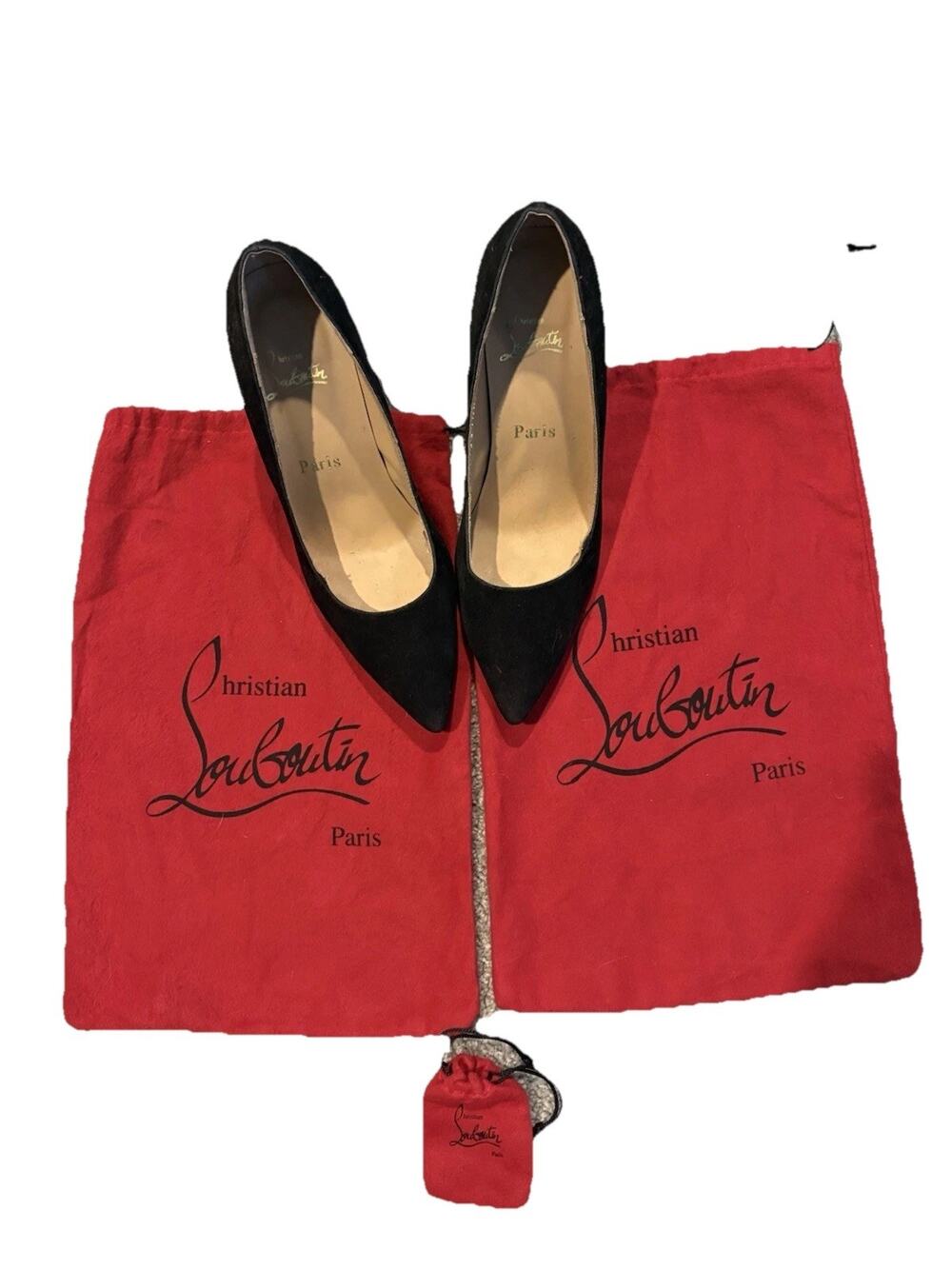 Auth Christian Louboutin Black Suede Pointed Toe Pumps Heels 39 US 9